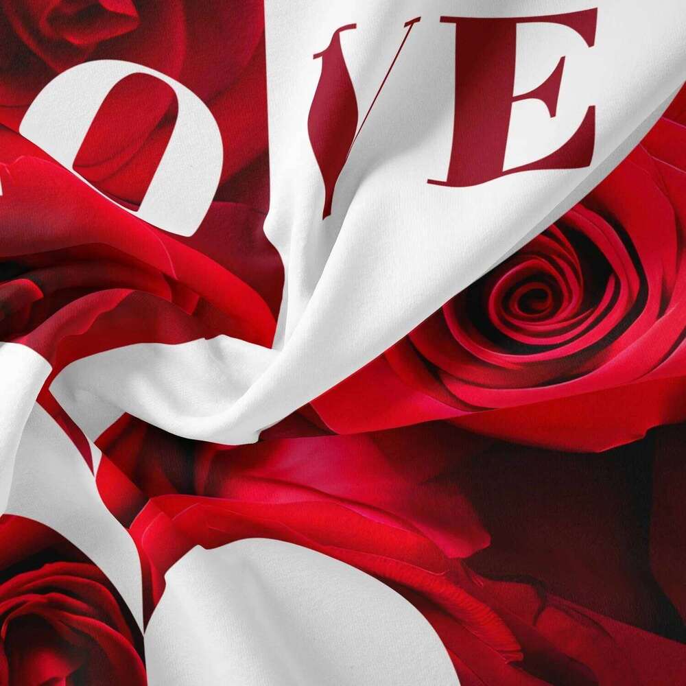 3pcs Red And White Heart Rose Lettering Print Bedding Set Romantic Design Soft Fabric Home Dormitory High-DefinitionDMQ181 XJ260206