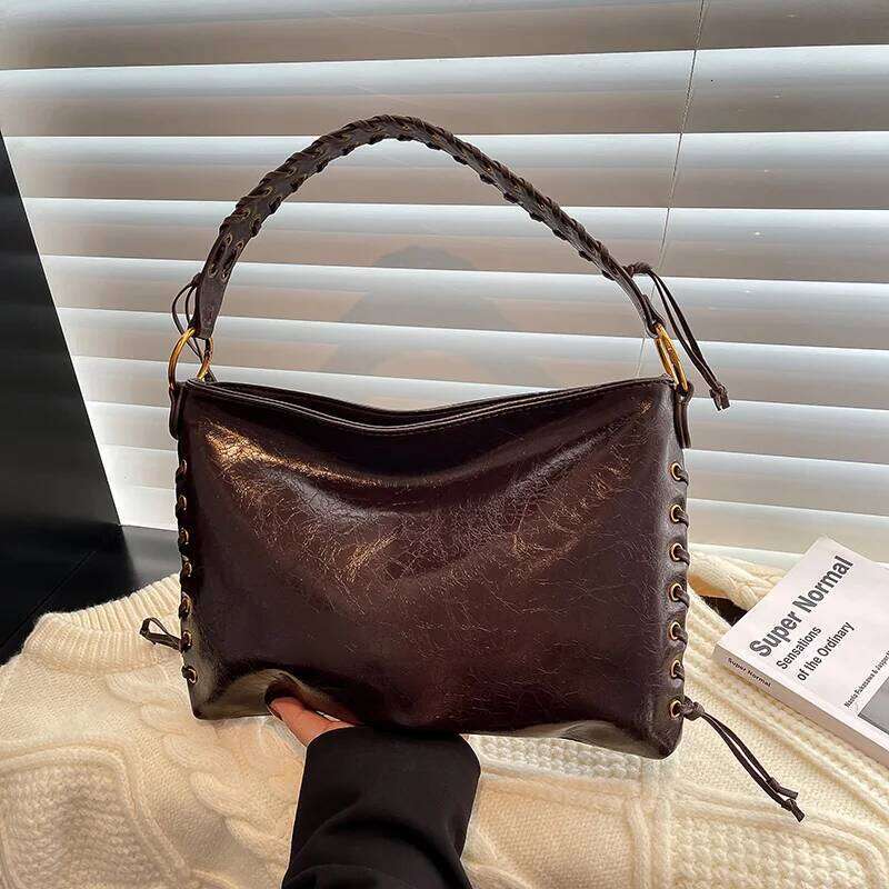 Women PU Retro Shoulder Bag Daily Woven Strap Underarm Pouch Travel Large Capacity Top-Handle Bags Luxury Designer Handbags Y260205