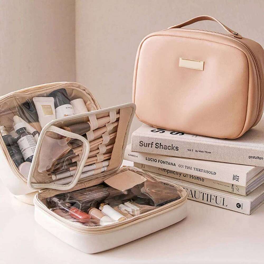 Multilayer Square Cosmetic Bag Waterproof PU Travel Makeup Pouch Y260206