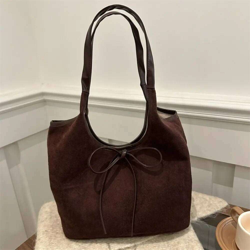 Simple Elegant Bow Tie Shoulder Korean Style Bowknot Retro Underarm All-match Lightweight Wool Tote Bag Women Y260205
