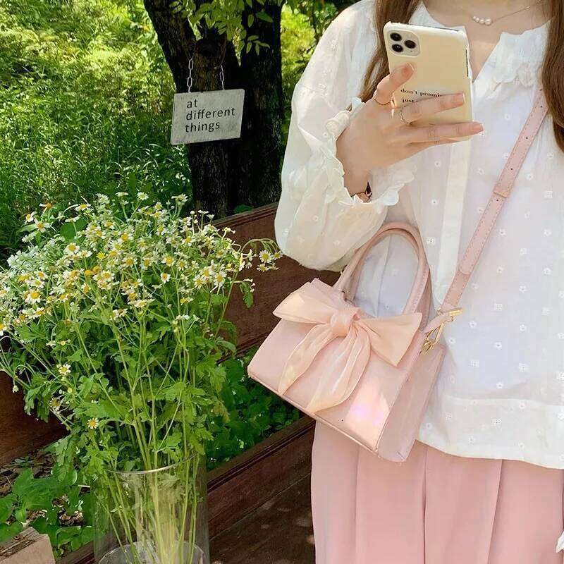 Women's Handbags Bow Pattern Sweet Girls Underarm Bag Fashion Pu Female Small Shoulder Messenger Bags Square Tote Purses Y260205