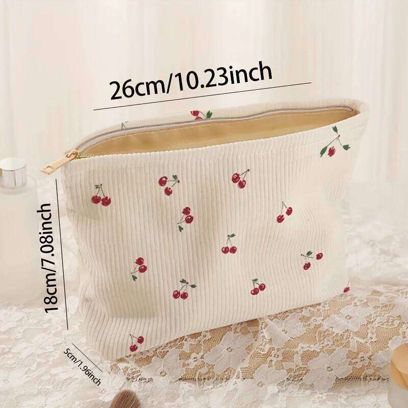 Portable Cosmetics Storage Make Up Cherry Pattern with Zipper Large Capacity Makeup Kit Organizer Bag Y260206
