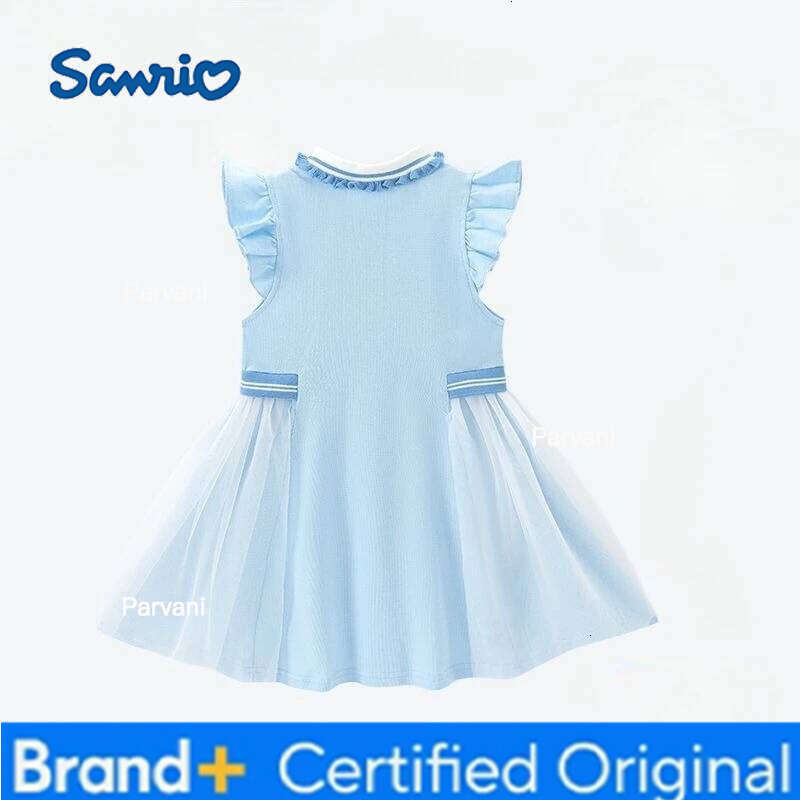 Sanrio Cinnamoroll Cute Summer New Girls Comfortable Cotton Skirt 2025 Cartoon Embroidery Mesh Lapel Dress Holiday Gift H260206 - view 5