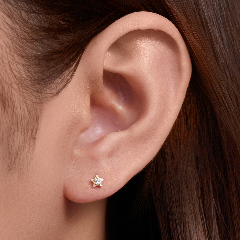 S925 sterling silver geometric star studded with diamonds, fashionable flat-head threaded ear bone stud, earrings for women