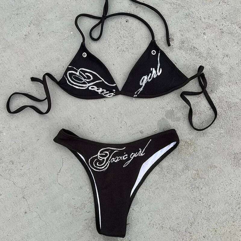 2025 women new letter printed sexy bikini women's swimsuit hot pants set summer casual fashion Y2k style Z260206