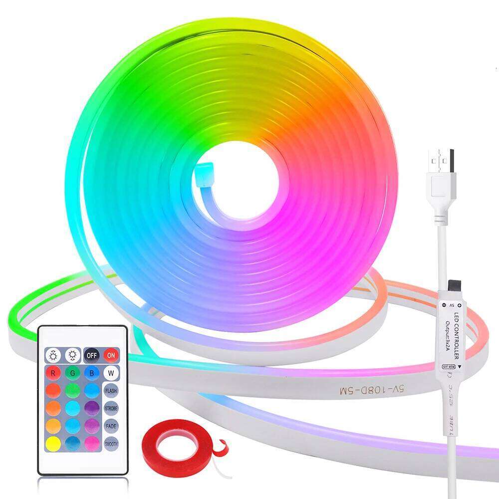 DC 5V USB RGB Neon LED Strip Light 24key Remote Control 108LED/M Flexible Tape Christmas Rope Lights TV Home Decoration 1M 2M 5M Z260206