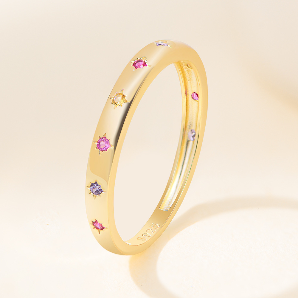 S925 Sterling Silver Colorful Zircon Ring for Women, Style, Niche Design, Geometric Hexagram Ring, Trendy Hand Jewelry