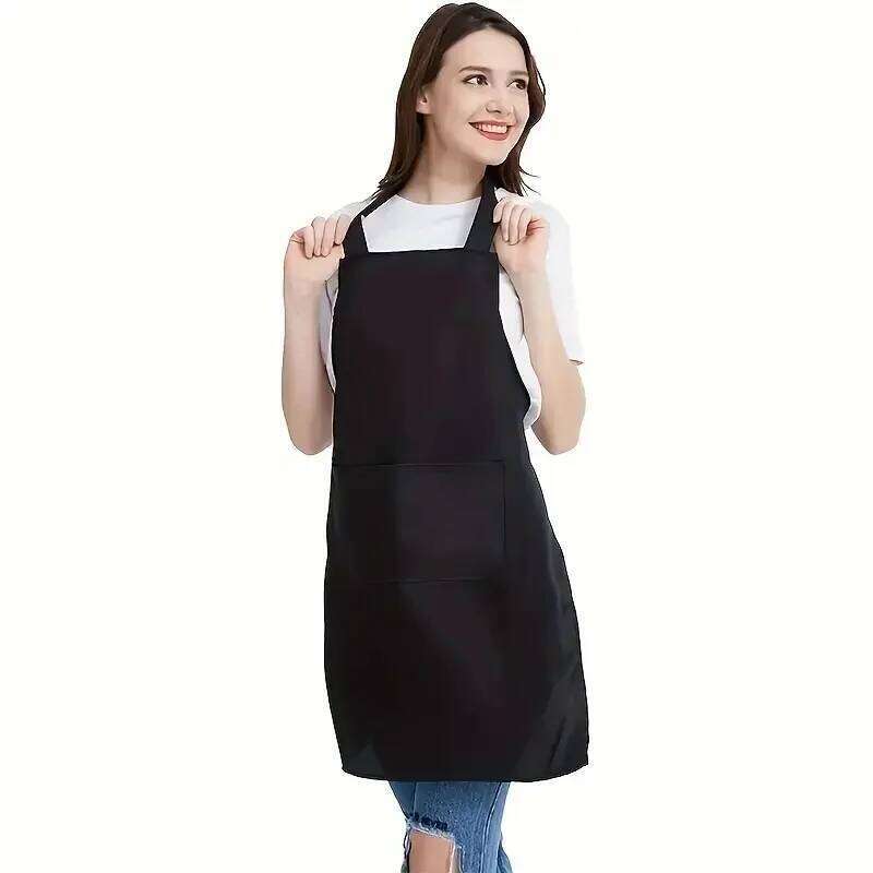 5Pcs Black Aprons with Large Pockets, Durable Polyester Fabric, Waterproof and Stain Resistant, Unisex Bbq Suitable for Home, Work, Restaurant Waiters