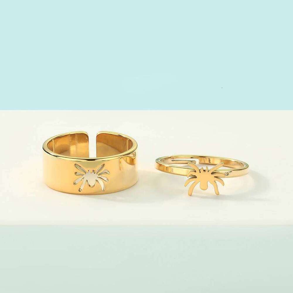 Stainless Steel Rings Gothic Hip Hop Punk Spider Fashion Adjustable Couple Ring For Women Jewelry Wedding Lovers Gift 2Pcs/set W260206