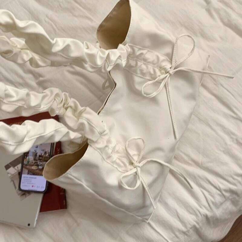 Korean Chic Sweet Y2k Aesthetic Shoulder Bags Fashion Women All Match Bow Pleated Handbags Simple Office Lady Underarm Bag Y260205