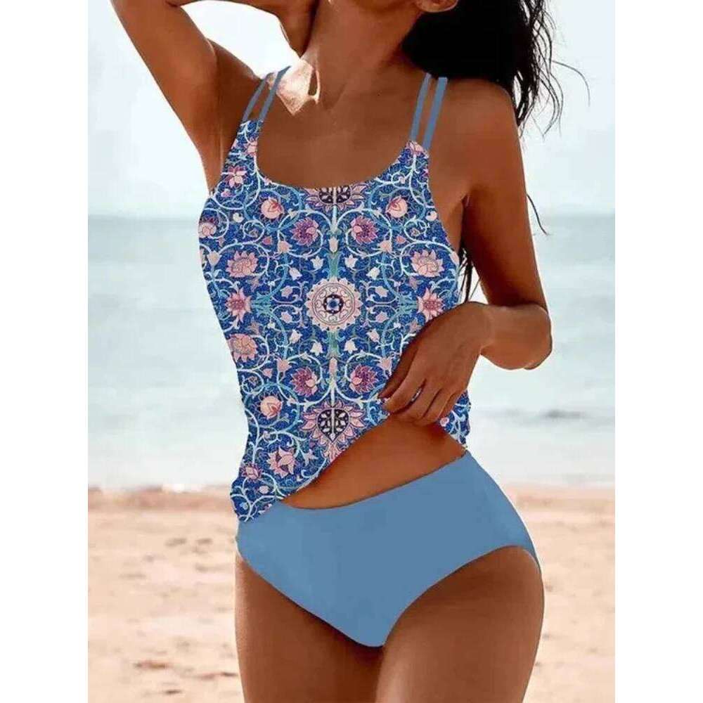 Women's Printed Boho Tankini Set High-Waist Two-Piece Swimsuit with Sexy Triangle Bottoms Stylish & Unique Summer Beach Swimwear Z260206