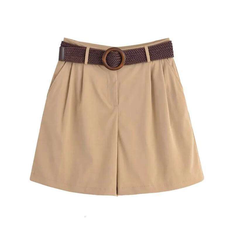 ETJ 2025 summer new women's holiday style fashion with belt loose version pleat five points casual shorts XJ260206