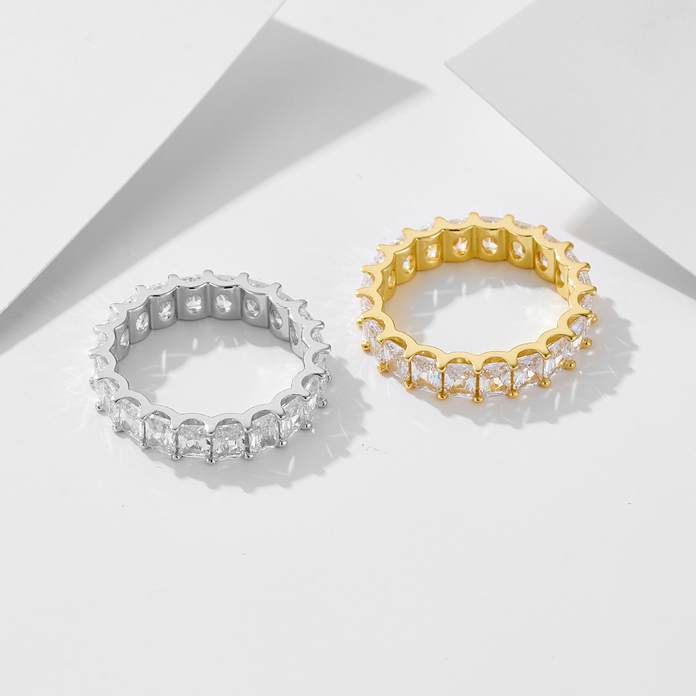 S925 Sterling Silver Full Diamond Hot Sale Geometric Square Zircon Combination Set Ring Jewelry