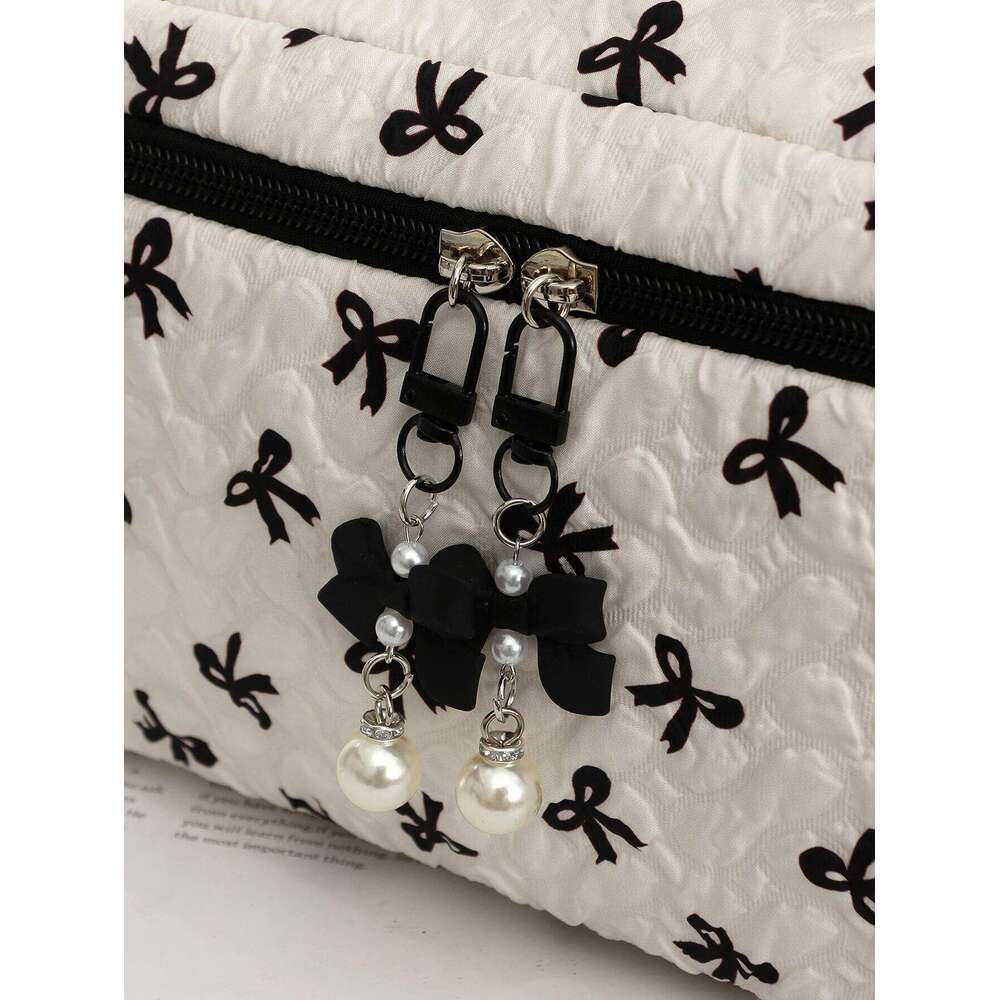 1 pc/set quilted multifunctional bow fashionable portable bag, essential makeup bag for toile Y260206