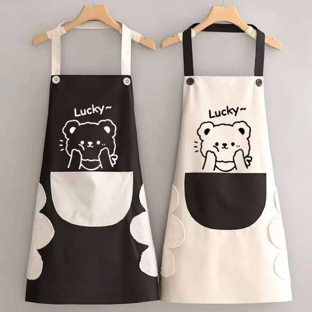 Cute Pocket Hand-wiping Kitchen Household Cooking Oil-proof Waterproof Men Women Adult Coffee Overalls Wipe Hand Apron S260205