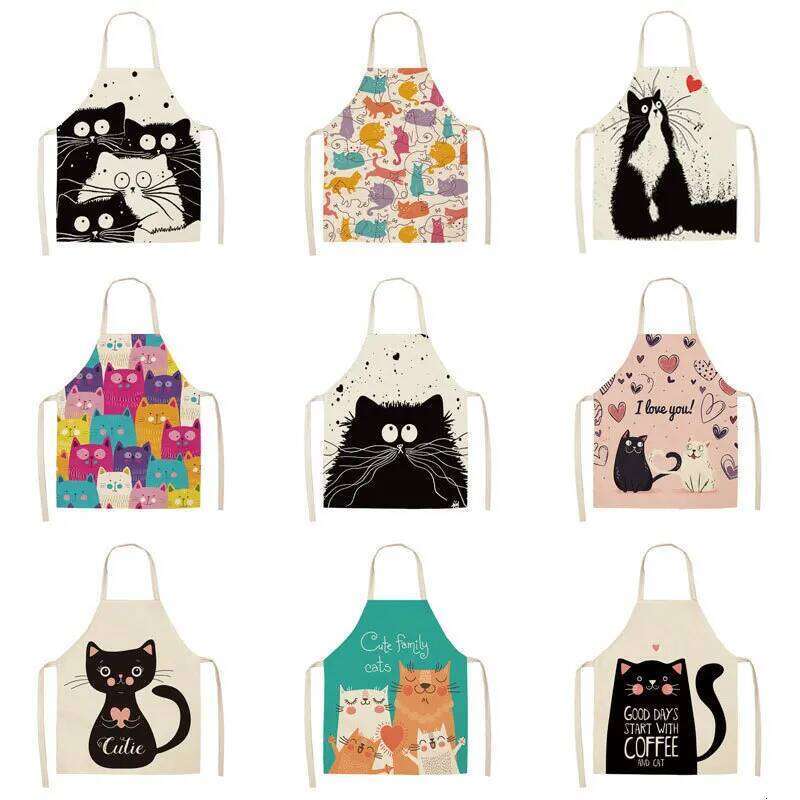 unframed 1 Pcs Cute Cat Pattern Kitchen Women Bibs Household Cleaning Pinafore Home Cooking Aprons Chef Apron For Man S260205 aa6
