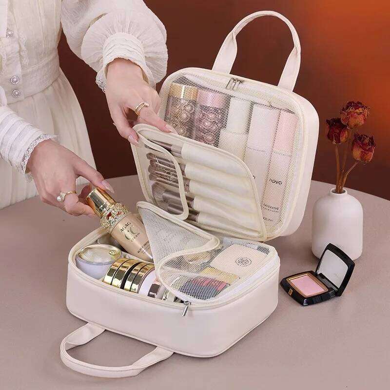 Large Capacity PU Waterproof Cosmetic Bag Women Multifunctional Makeup Organizer with Compartments, for Travel & Daily Use Y260206