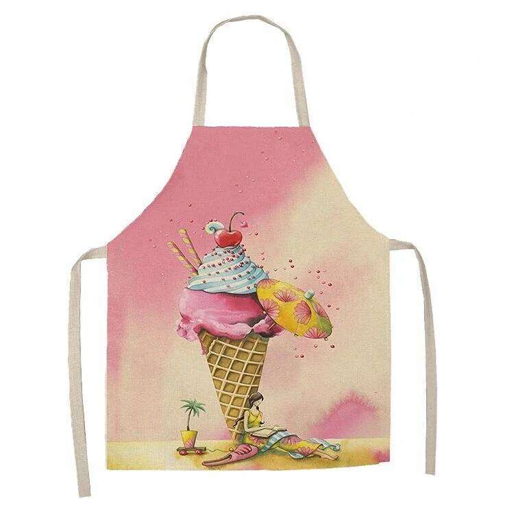 1 piece cake donut pattern printed linen kitchen cooking baking apron home cleaning anti-stain tool S260205