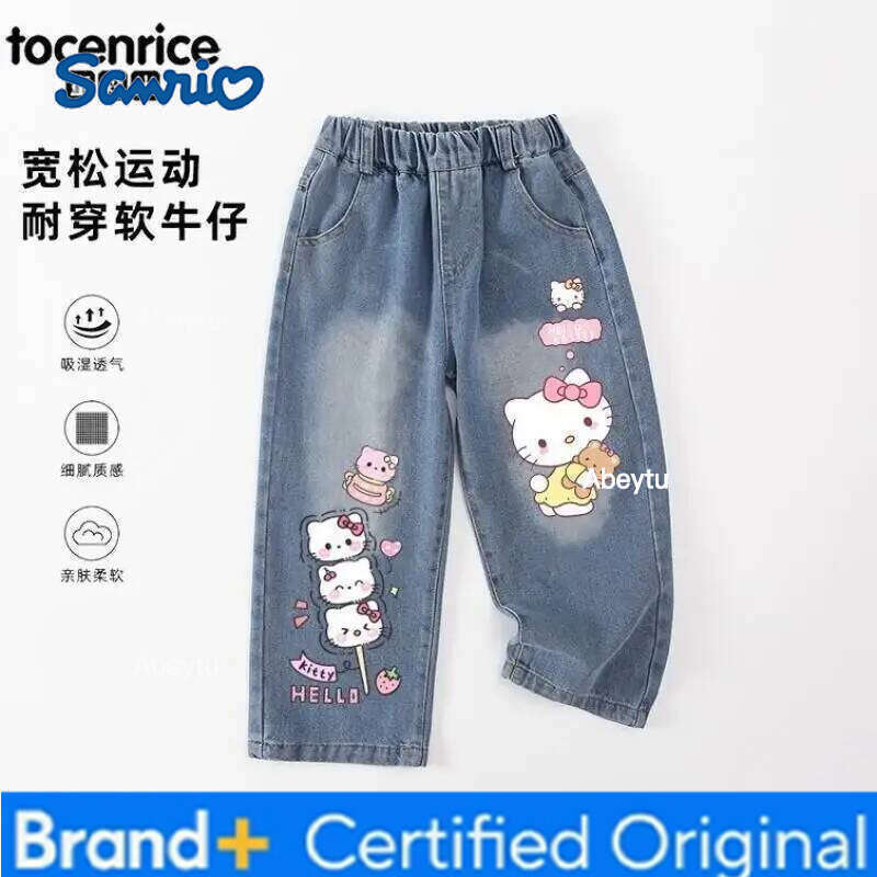 Sanrio Kuromi Hello Kitty My Melody Straight Leg Jeans for Girls Spring and Autumn Casual Wear Fashionable Style Denim Pants H260206
