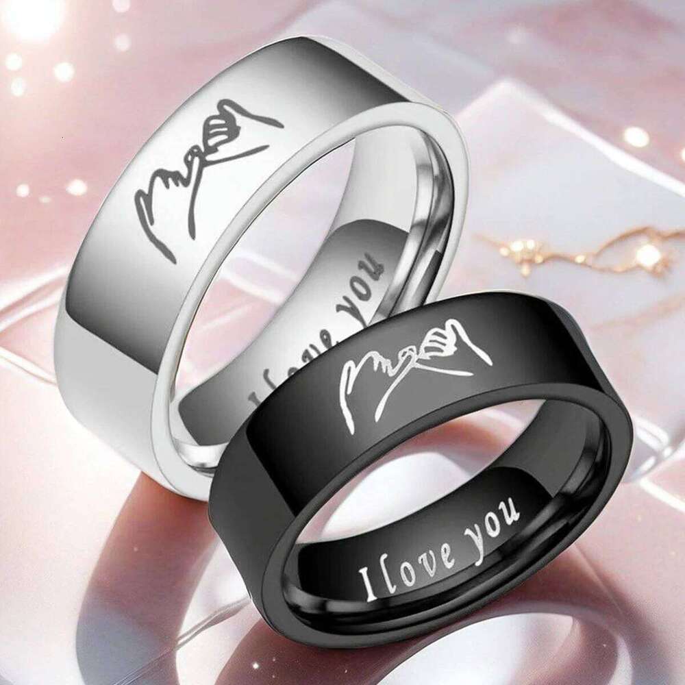 Titanium Steel Couple with "I LOVE YOU" Engraved Inside - Black/White Matching Promise Rings for Couples, Anniversary Jewe W260206