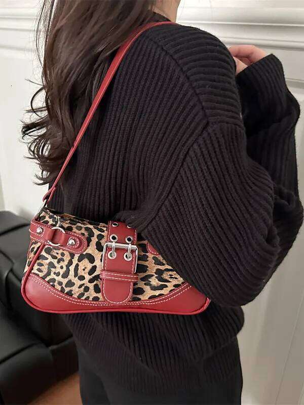 Vintage Belt Buckle Leopard Print Faux Suede Women's Shoulder Bags Fashion Versatile Female Armpit Bag Sweet Cool Ladies Handbag XJ260129