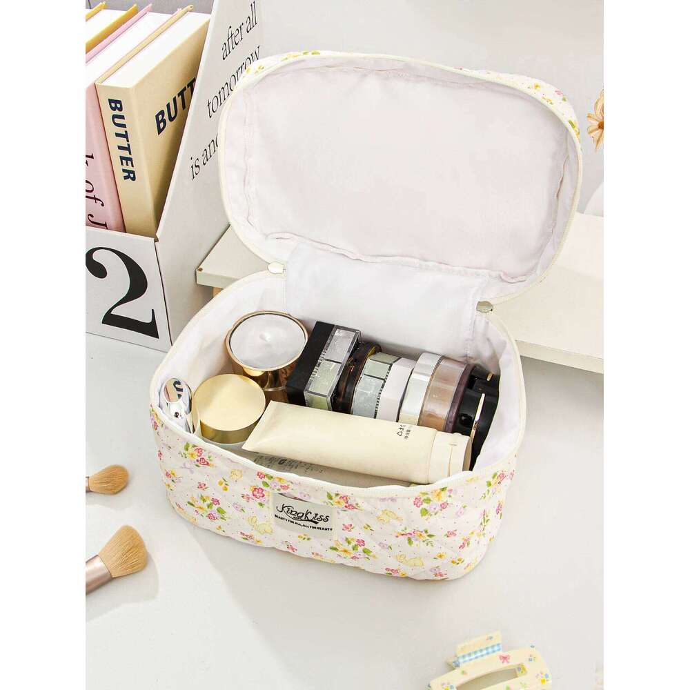 3-pc flower bunny quilted daily travel tool bag, storage handbag, portable makeup brush bag Y260206