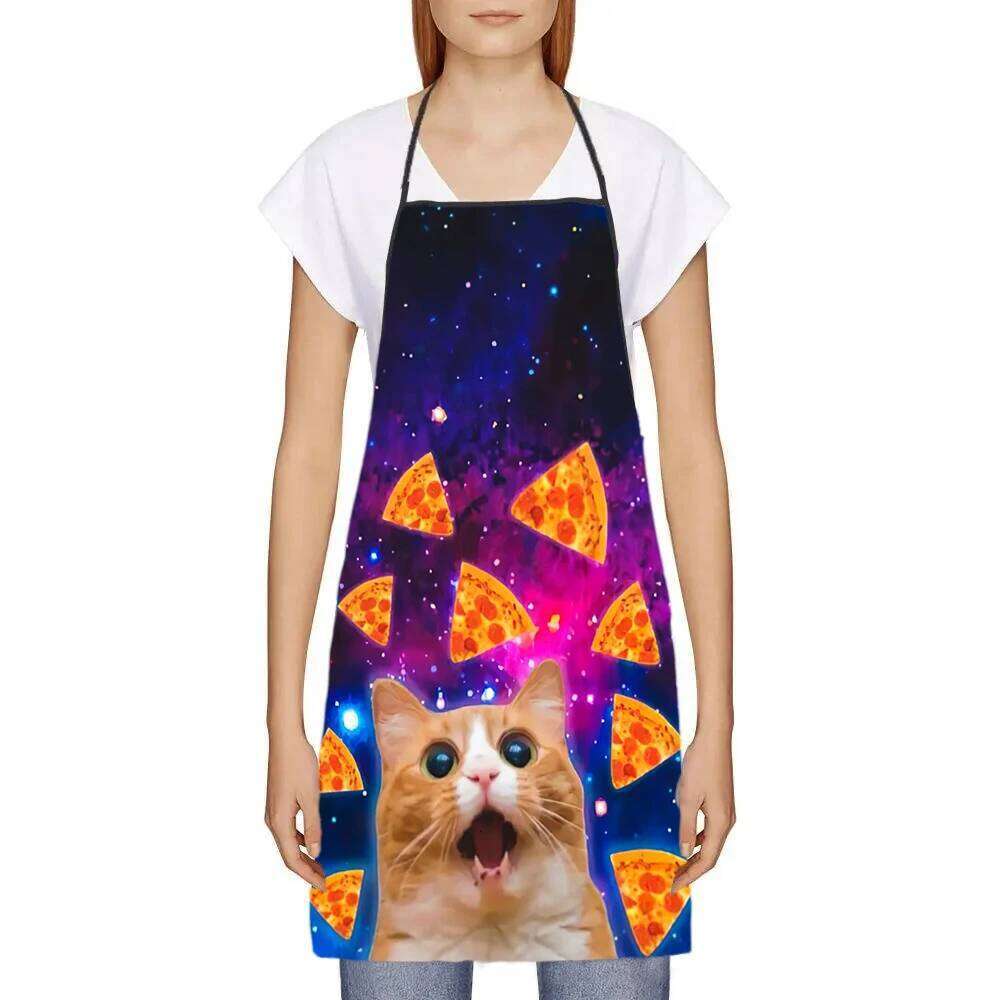 68X95cm Unisex Space Pizza Cat Meme Bib Apron Adult Women Men Chef Tablier Cuisine for Cooking Kitchen Funny Animal Baking S260205