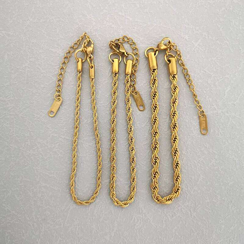 QMHJE 2 3 4mm Bracelet for Women Men Stainless Steel Twist Gold Silver Color Chain Trendy DIY Jewelry Adjustable Size 26H0206