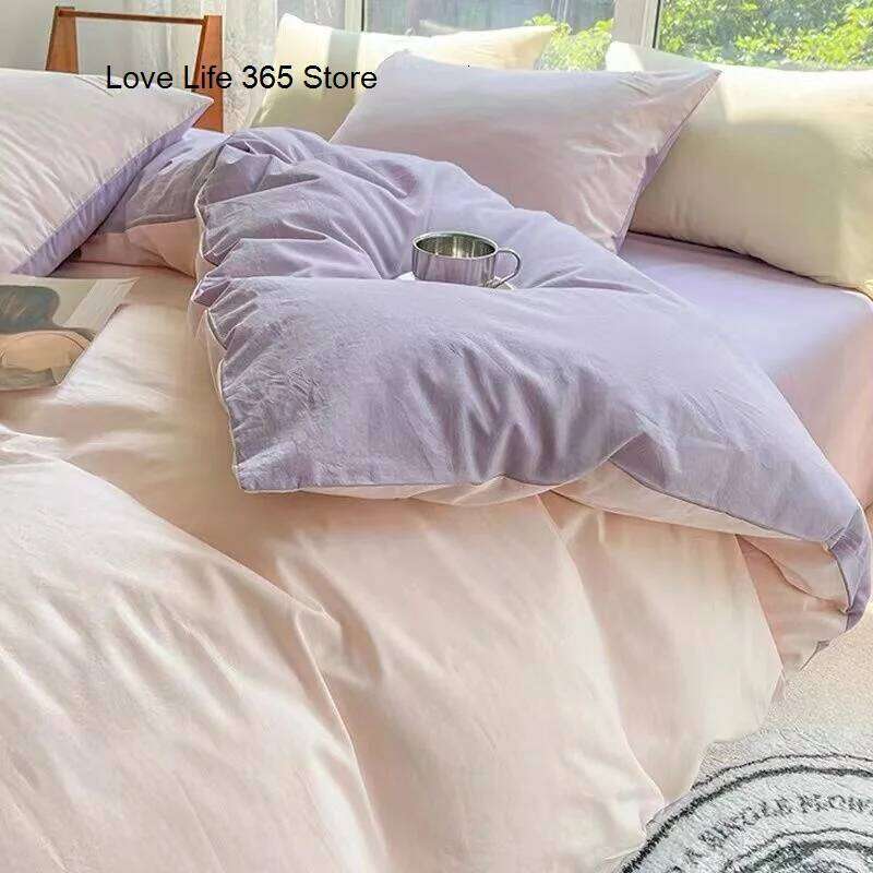 Sweet Blue Love Heart Printed Bedding Set For Girls Adults Children Bed Cover And Flat Sheet Pillowcases Soft Full Size 3/4pcs XJ260206