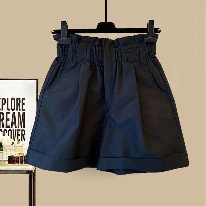 Women's Solid Color High Waisted Shorts Elastic Waist Wide Leg Casual Short Pants 2025 News XJ260206