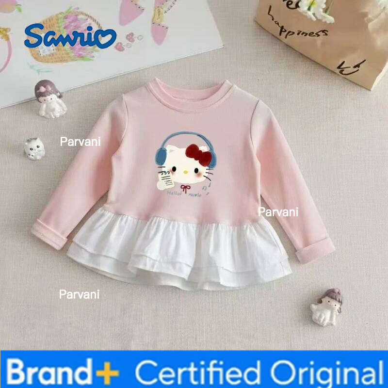 Sanrio Baby Girls Cotton Clothes Striped Patchwork Top Kid Hello Kitty Printed Pullover Children Autumn Fashion Long Sleeve T-shrits H2602061 - view 4