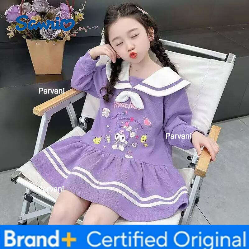 Sanrio Autumn Baby Girls Cute Kunomi Preppy Style Kid Children Long Sleeve Clothes Cartoon Princess Dresses Sweet Dress H2602061 - view 5