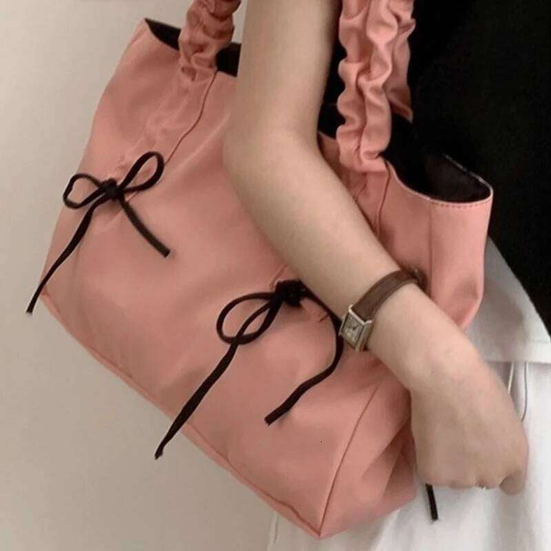Korean Chic Sweet Y2k Aesthetic Shoulder Bags Fashion Women All Match Bow Pleated Handbags Simple Office Lady Underarm Bag Y260205