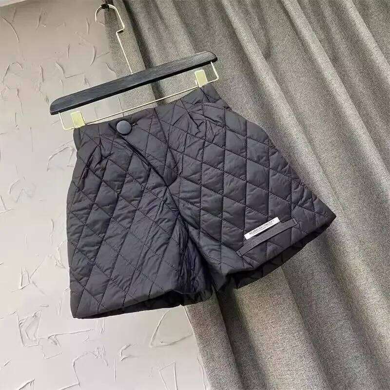 Women's Black Wide-Leg High Waist Autumn Winter Silk-cotton Warm Comfortable 2025 New Arrival Chic Women Shorts XJ260206