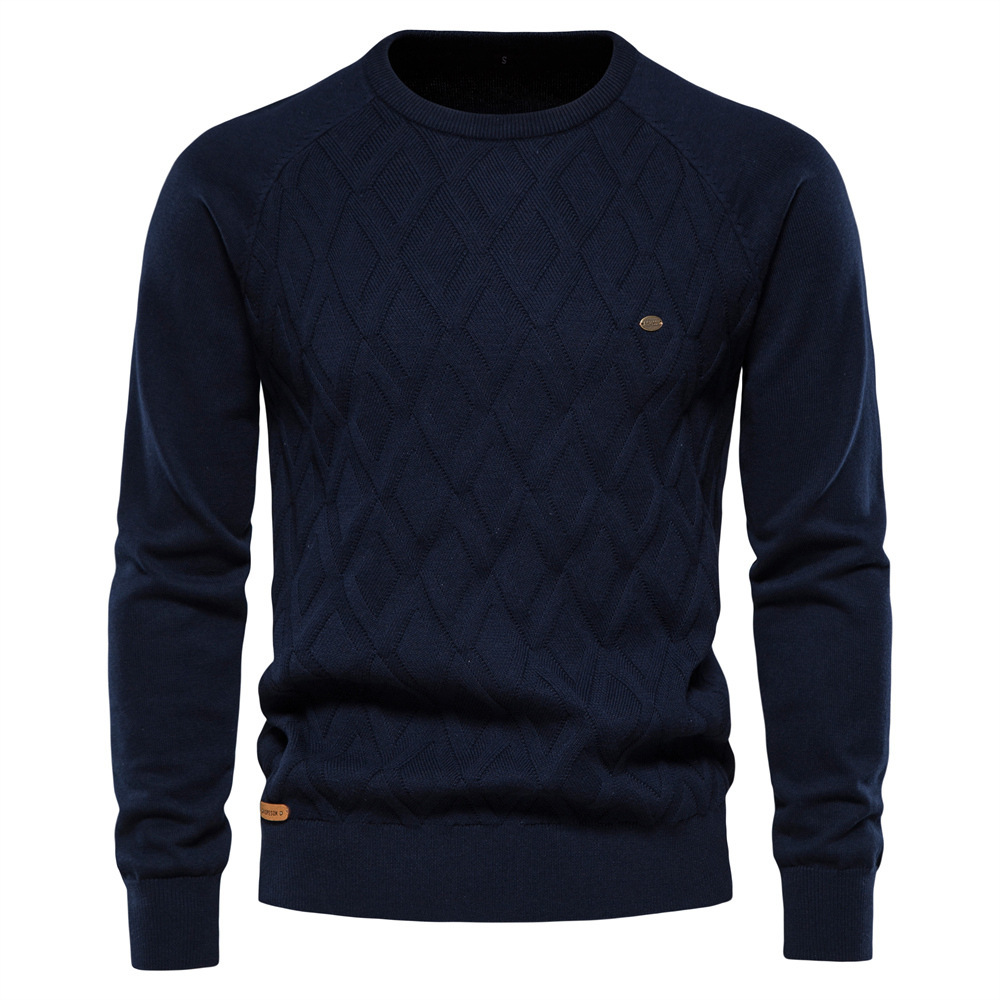 Mens Crew Neck Cotton Pullover Sweater Casual Business Geometric Knitted Mens Sweaters
