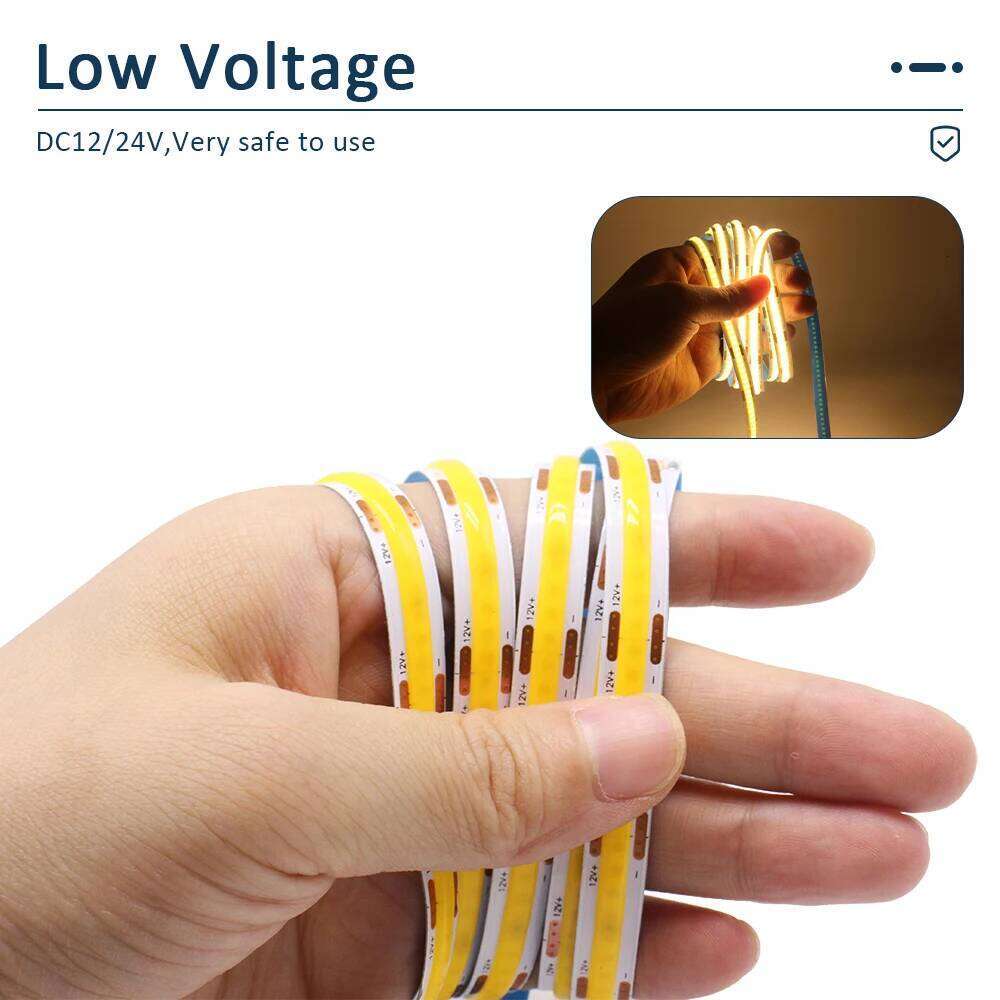 5M 10M COB Strip Lights DC 12V 24V 320 Diodes FCOB Flexible LED Bar Tape Ribbon Linear Dimmable for Room Decor Z260206