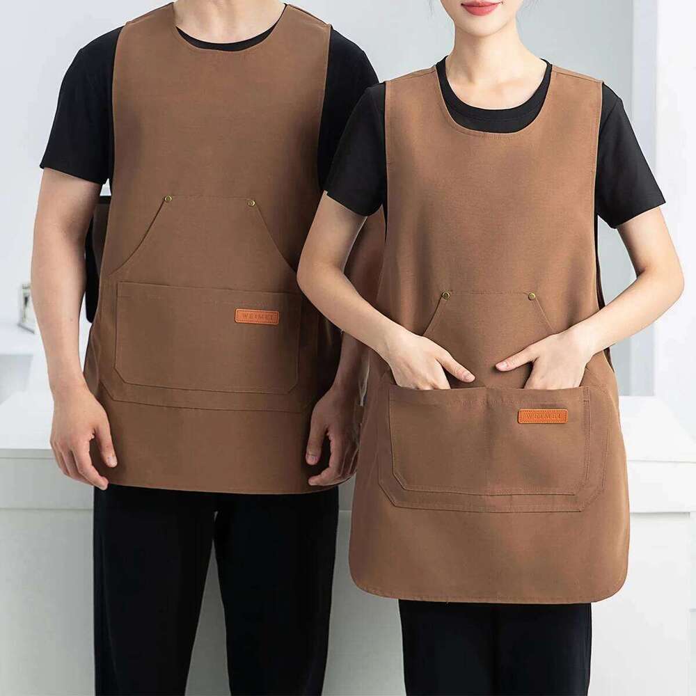 1 piece of unisex work apron, adjustable button strap overall vest, multi-pocket practical apron vest S260205