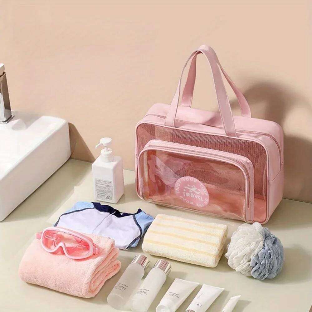 Beach Bag Portable Transparent Clothes Makeup Pouch Shopping Handbag Large Picnic Basket Organizer Travel Essentials Y260206