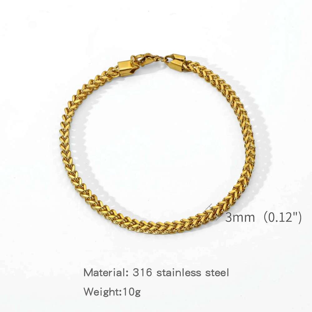 3mm Stainless Steel Geometric Square Cuban Simple Men Trendy Jewelry Bracelet For Women Accessories 26H0206