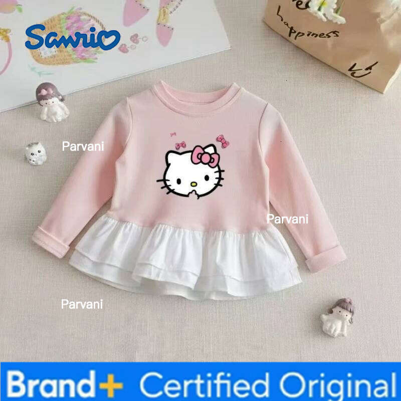 Sanrio Baby Girls Cotton Clothes Striped Patchwork Top Kid Hello Kitty Printed Pullover Children Autumn Fashion Long Sleeve T-shrits H2602061 - view 7