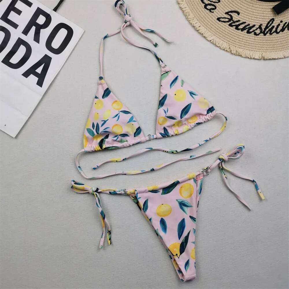 Fashion Print Bikini Thong String Sexy Triangle Swimsuit Split Vintage Swimwear Trend Women Micro Beach Bathing Suit Bikinis Set Z260206