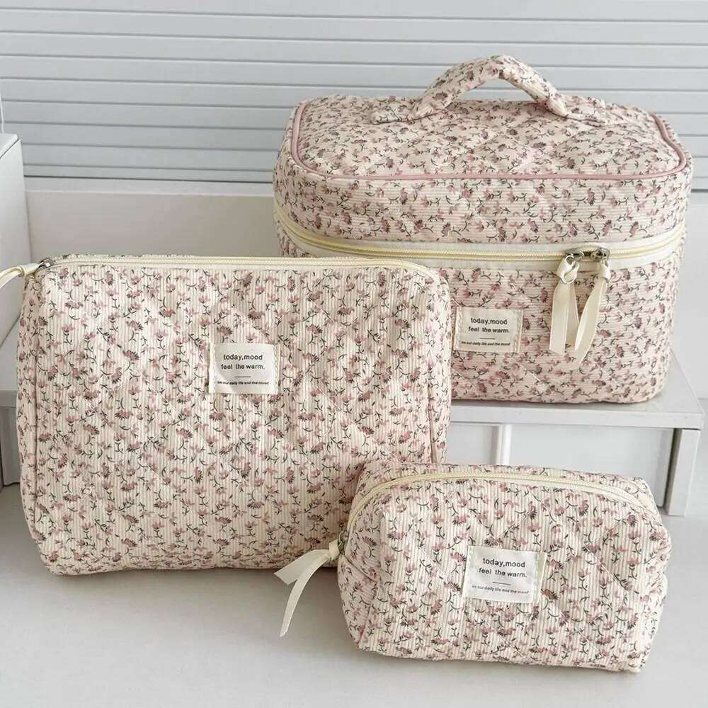 Sweet Corduroy Aesthetic Cosmetic Organizer Large Capacity Zipper Skincare Clutch Toiletry Bag Cosmetics Y260206