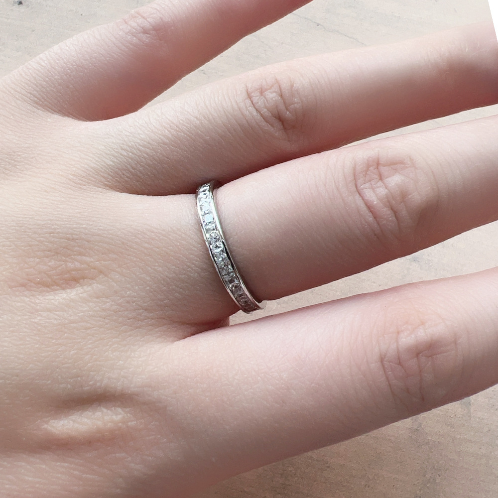 s925 sterling silver single row square wedding full diamond band, starry sky ring, jewelry, bestseller