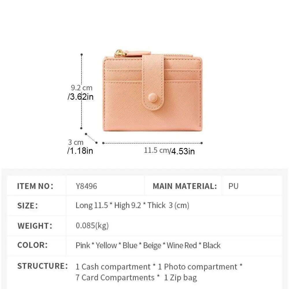 Portable PU Leather Short Multi-card Foldable Two Fold Wallet Zipper Large Capacity Card Holder Women Y260206