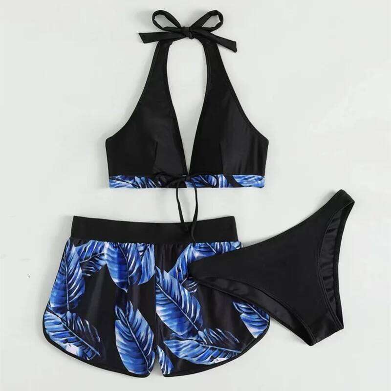 Sexy Beach Bikinis Three Pieces Bikini Set High Waist Swimsuit Swimwear Leaf Print Bathing Women Beachwear Bath Suit Z260206