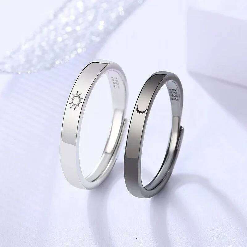 Classic Sun Moon Opening Couple for Women Men 2023 New Trendy Charm Black Star Ring Jewelry Wedding Anniversary Gifts W260206
