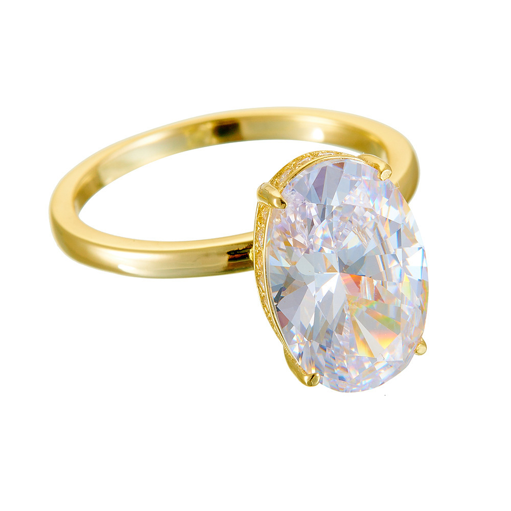 Exclusive 8*12 Egg-Shaped Zircon Classic Sterling Silver Set INS Micro Pave Full Diamond Ring