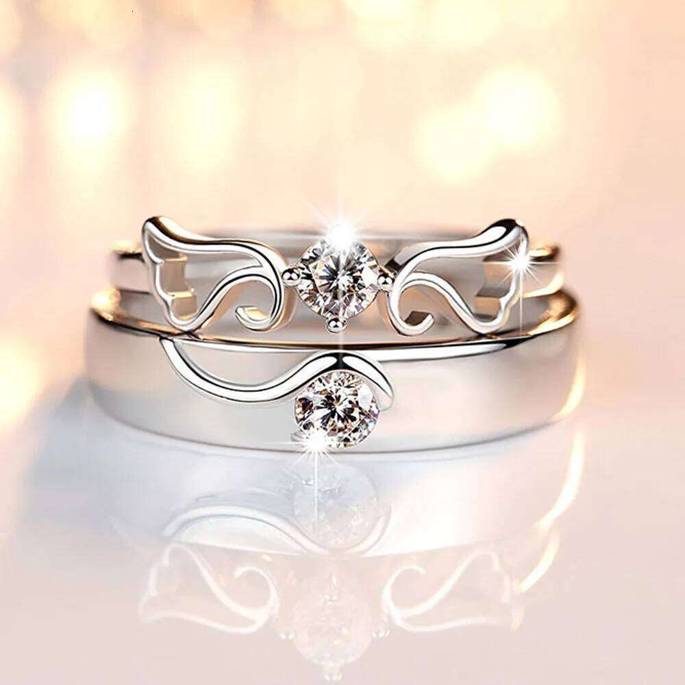 1 Pair Copper Plated Platinum Angel Wing Couple Rings Wedding Finger Jewelry Valentine Day Gift Wholesale Drop Shipping W260206