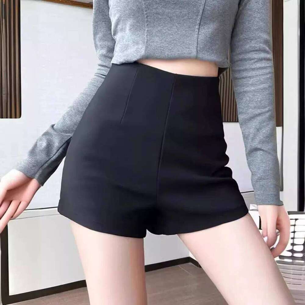 Black High-Waisted Suit Shorts Elastic Tight Bodycon Slim Sexy Y2K Hot Pants for Women Outerwear Casual Streetwear XJ260206