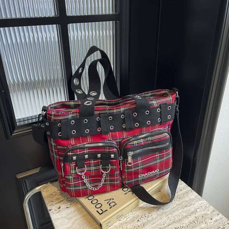 Canvas Plaid Fashion Shoulder Zipper CHAINS 2025 Hot Sale for Women Multiple Pockets Versatile Crossbody Bags Y260205